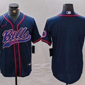 Men's Buffalo Bills Blank Navy With Patch Cool Base Stitched Baseball Jersey