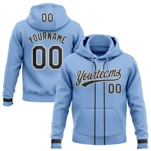 Custom Stitched Light Blue Black-White Baseball Pullover Sweatshirt Hoodie