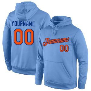 Custom Stitched Light Blue Orange-Royal Sports Pullover Sweatshirt Hoodie