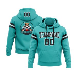 Custom Aqua Black-White Personalized Sports Team  Pullover Hoodie