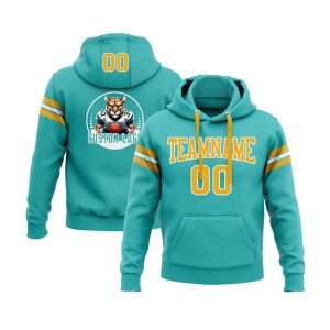 Custom Aqua Gold-White Personalized Sports Team  Pullover Hoodie