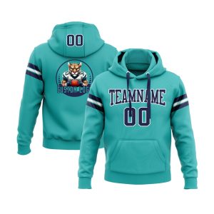 Custom Aqua Navy-White Personalized Sports Team  Pullover Hoodie