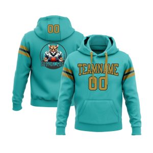 Custom Aqua Old Gold-Black Personalized Sports Team  Pullover Hoodie