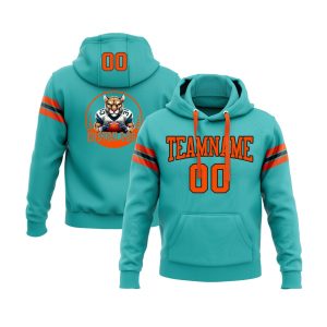 Custom Aqua Orange-Black Personalized Sports Team  Pullover Hoodie