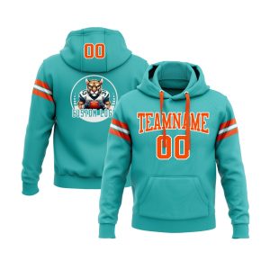 Custom Aqua Orange-White Personalized Sports Team  Pullover Hoodie