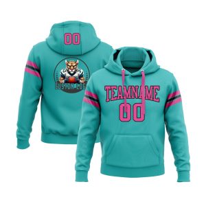 Custom Aqua Pink-Black Personalized Sports Team  Pullover Hoodie
