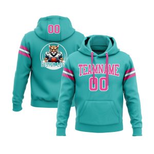 Custom Aqua Pink-White Personalized Sports Team  Pullover Hoodie