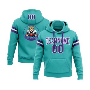 Custom Aqua Purple-White Personalized Sports Team  Pullover Hoodie
