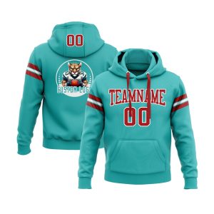 Custom Aqua Red-White Personalized Sports Team  Pullover Hoodie