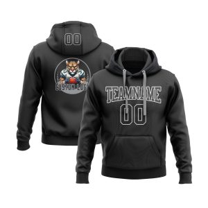 Custom Black Black-Gray Personalized Sports Team  Pullover Hoodie