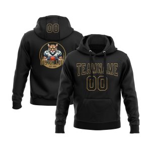 Custom Black Black-Old Gold Personalized Sports Team  Pullover Hoodie