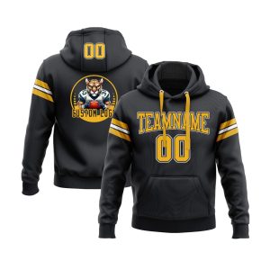 Custom Black Gold-White Personalized Sports Team  Pullover Hoodie