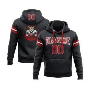 Custom Black Red-White Personalized Sports Team  Pullover Hoodie