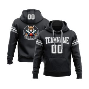 Custom Black White-Gray Personalized Sports Team  Pullover Hoodie