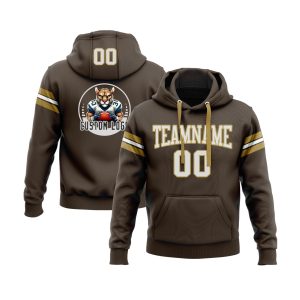 Custom Brown White-Old Gold Personalized Sports Team  Pullover Hoodie