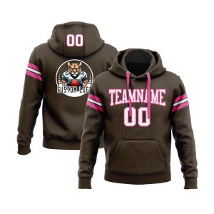 Custom Brown White-Pink Personalized Sports Team  Pullover Hoodie