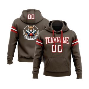 Custom Brown White-Red Personalized Sports Team  Pullover Hoodie