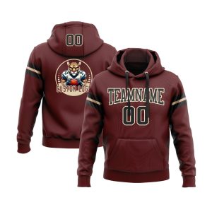 Custom Burgundy Black-Cream Personalized Sports Team  Pullover Hoodie
