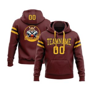 Custom Burgundy Gold-Navy Personalized Sports Team  Pullover Hoodie
