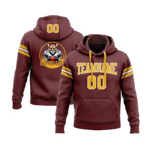 Custom Burgundy Gold-White Personalized Sports Team  Pullover Hoodie