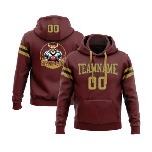 Custom Burgundy Old Gold-Black Personalized Sports Team  Pullover Hoodie