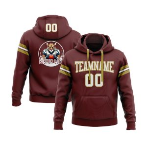 Custom Burgundy White-Old Gold Personalized Sports Team  Pullover Hoodie