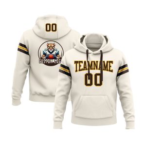 Custom Cream Brown-Gold Personalized Sports Team  Pullover Hoodie