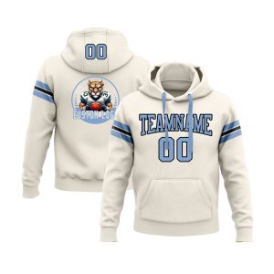 Custom Cream Light Blue-Navy Personalized Sports Team  Pullover Hoodie