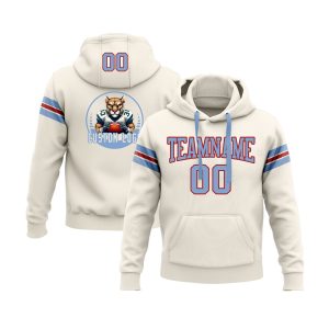 Custom Cream Light Blue-Red Personalized Sports Team  Pullover Hoodie