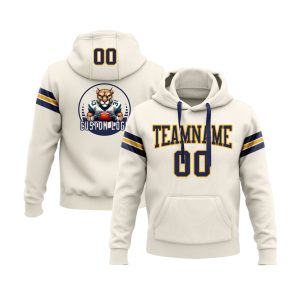 Custom Cream Navy-Gold Personalized Sports Team  Pullover Hoodie