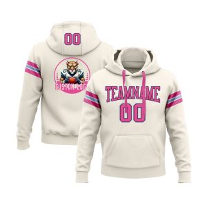 Custom Cream Pink Black-Light Blue Personalized Sports Team  Pullover Hoodie