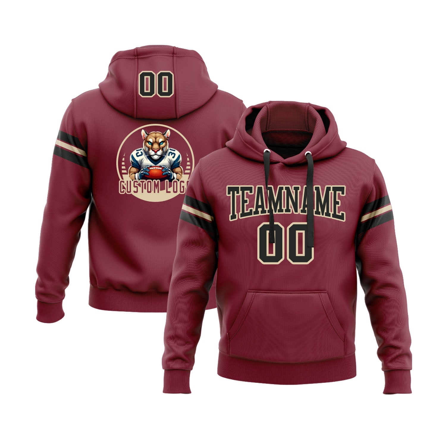 Custom Crimson Black-City Cream Personalized Sports Team  Pullover Hoodie