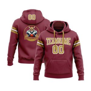 Custom Crimson Old Gold-White Personalized Sports Team  Pullover Hoodie