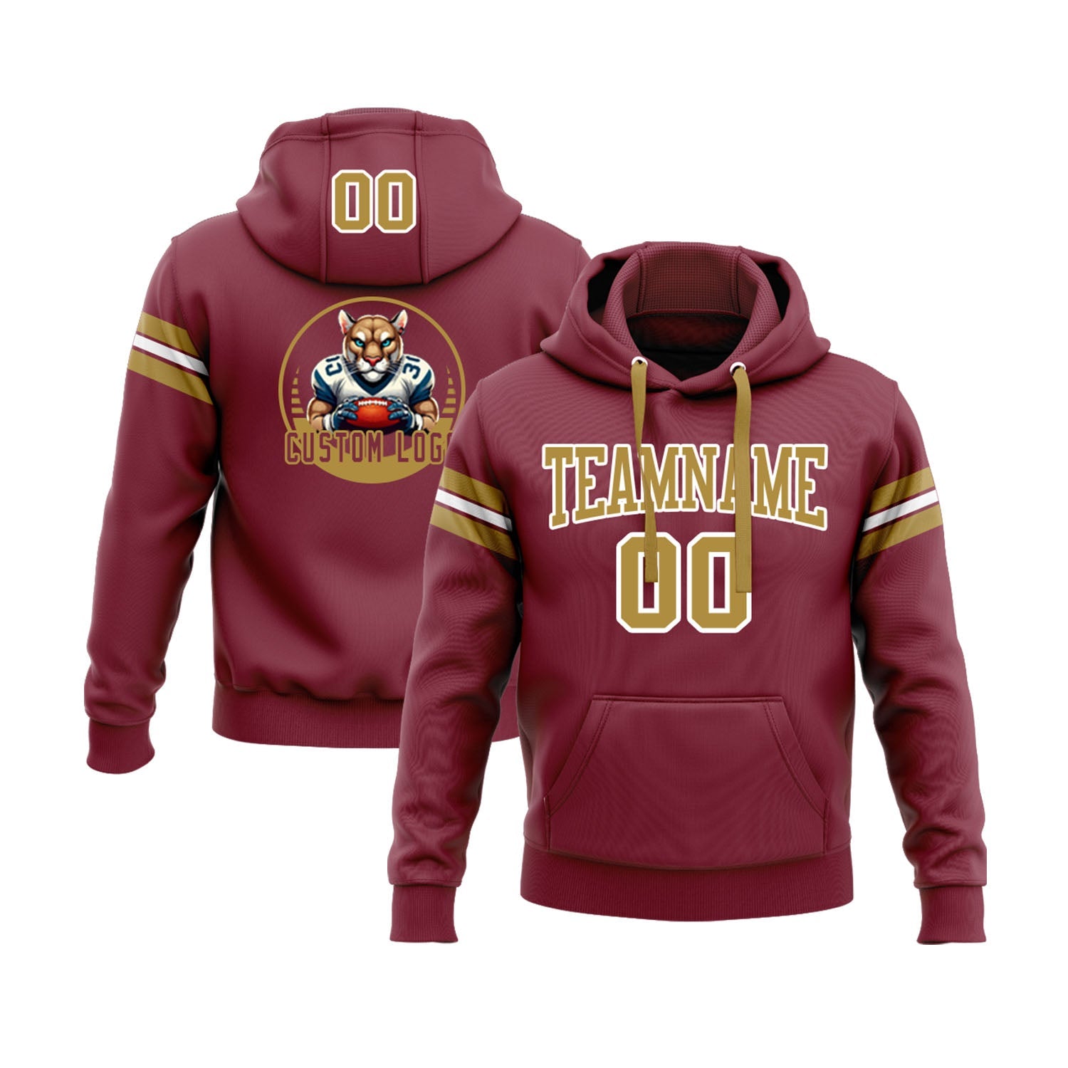 Custom Crimson Old Gold-White Personalized Sports Team  Pullover Hoodie