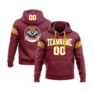 Custom Crimson White-Gold Personalized Sports Team  Pullover Hoodie