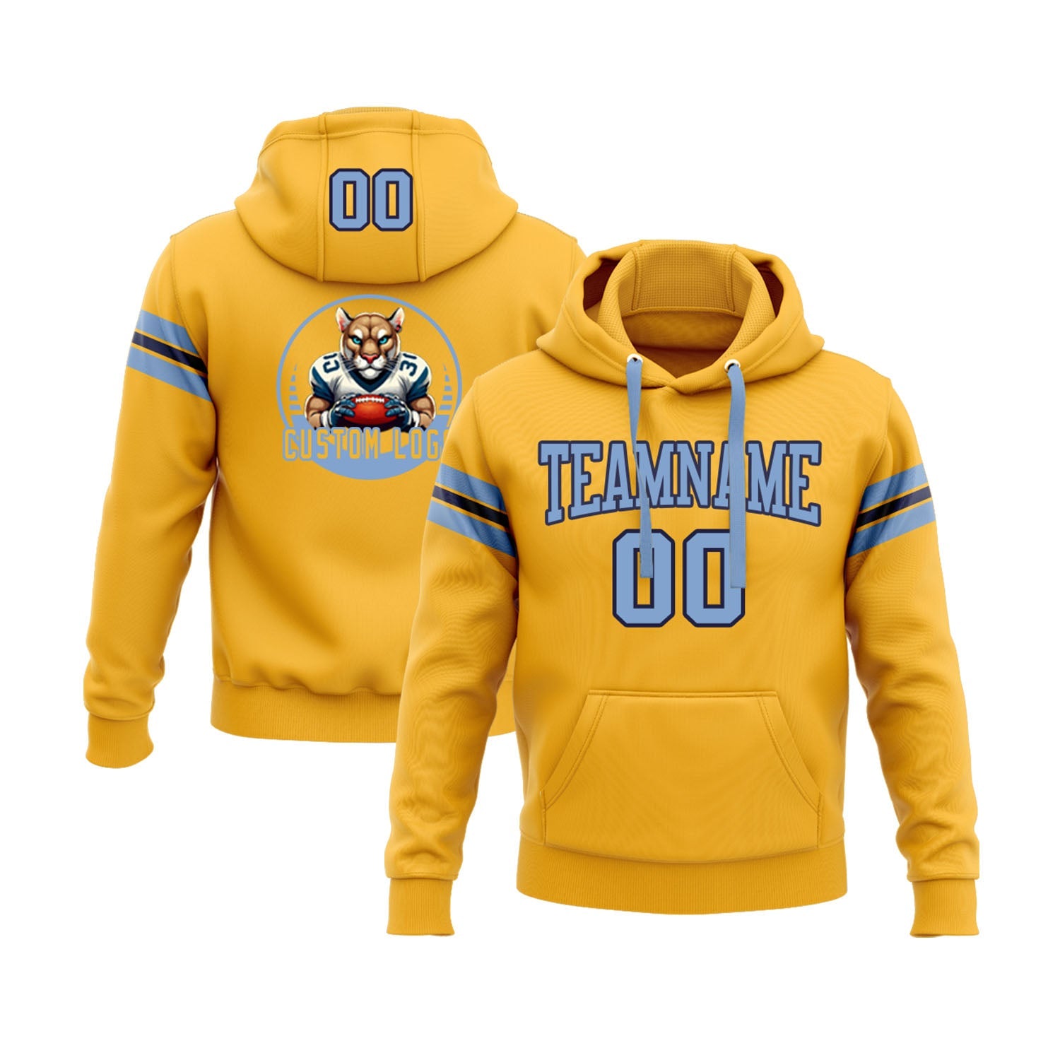 Custom Gold Light Blue-Navy Personalized Sports Team  Pullover Hoodie