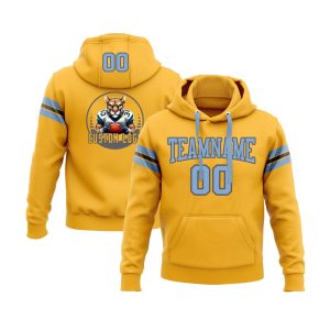 Custom Gold Light Blue-Steel Gray Personalized Sports Team  Pullover Hoodie
