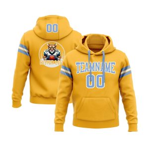 Custom Gold Light Blue-White Personalized Sports Team  Pullover Hoodie