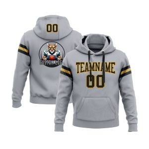 Custom Gray Black-Gold Personalized Sports Team  Pullover Hoodie