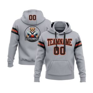 Custom Gray Black-Orange Personalized Sports Team  Pullover Hoodie