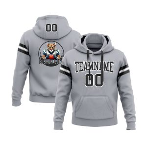 Custom Gray Black-White Personalized Sports Team  Pullover Hoodie