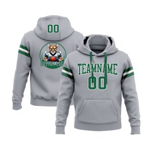 Custom Gray Kelly Green-White Personalized Sports Team  Pullover Hoodie
