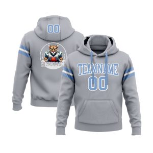 Custom Gray Light Blue-White Personalized Sports Team  Pullover Hoodie