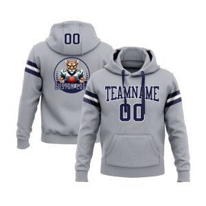 Custom Gray Navy-White Personalized Sports Team  Pullover Hoodie