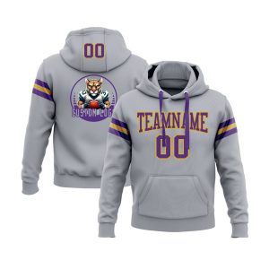 Custom Gray Purple-Gold Personalized Sports Team  Pullover Hoodie