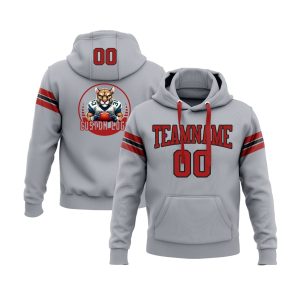 Custom Gray Red-Black Personalized Sports Team  Pullover Hoodie