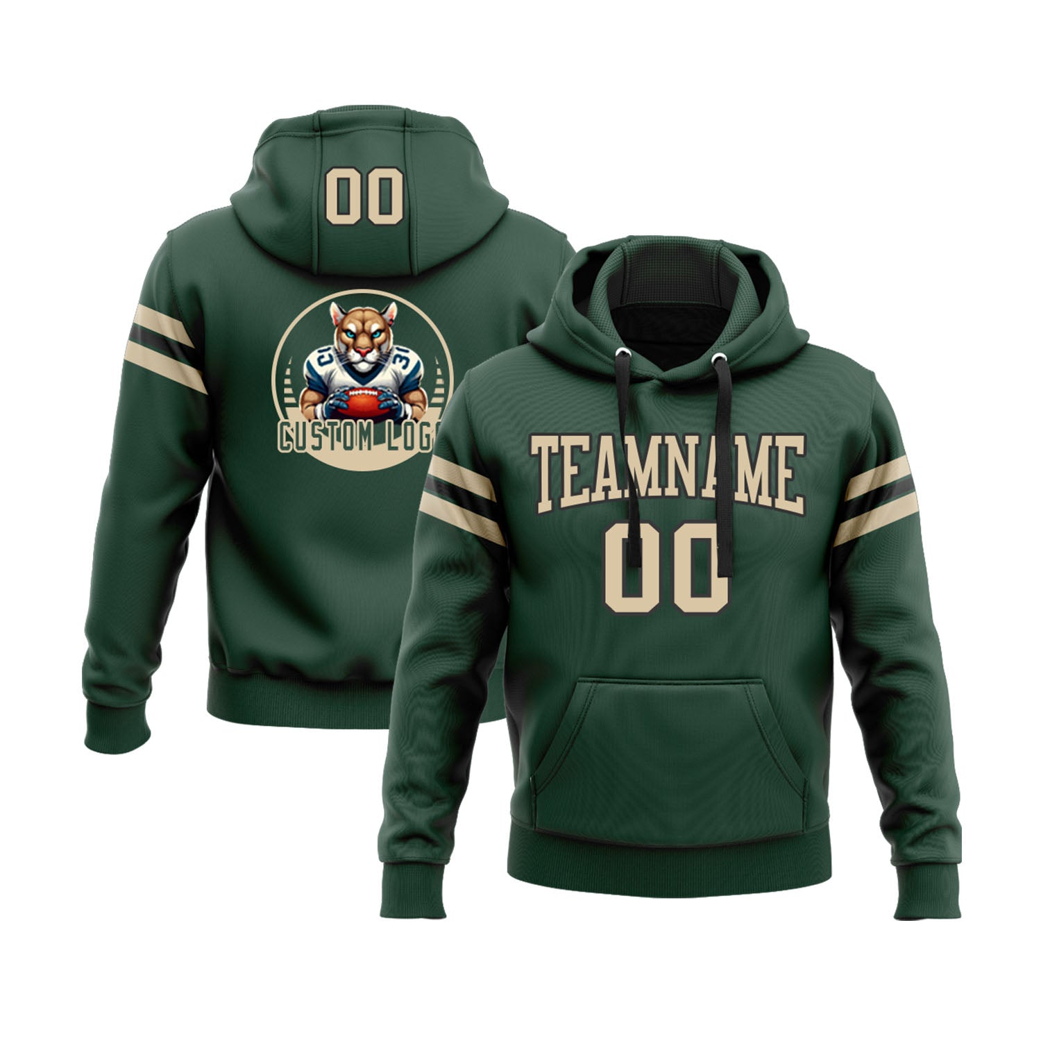 Custom Green City Cream-Black Personalized Sports Team  Pullover Hoodie