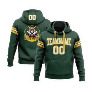 Custom Green White-Gold Personalized Sports Team  Pullover Hoodie