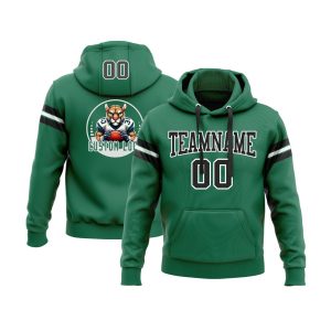 Custom Kelly Green Black-White Personalized Sports Team  Pullover Hoodie