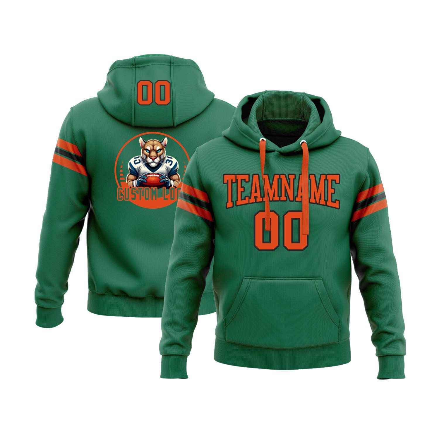 Custom Kelly Green Orange-Black Personalized Sports Team Pullover Hoodie